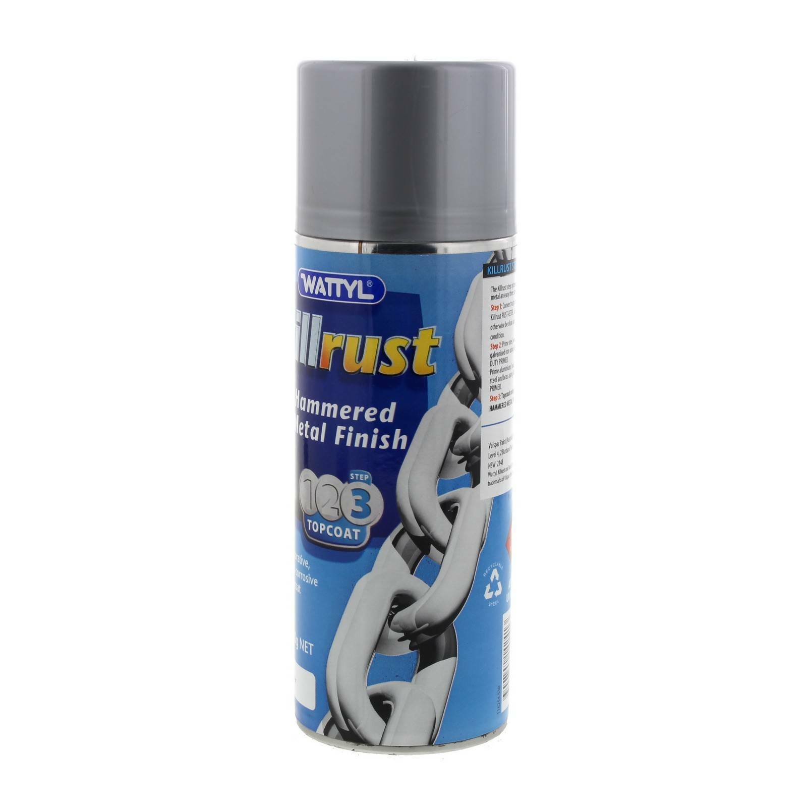 Killrust Hammered Finish Silver Spray Paint Can 300g Wattyl AntiRust 6