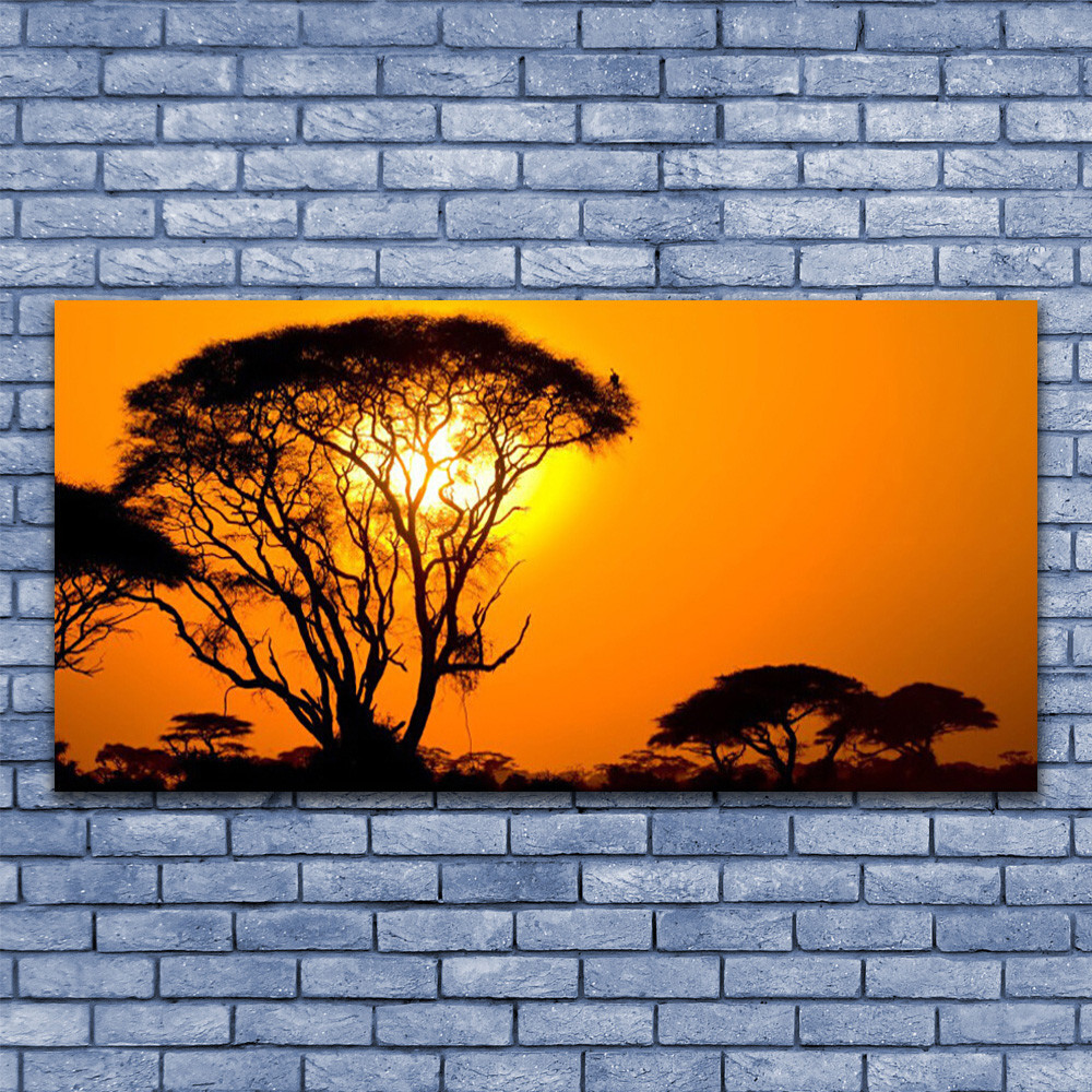 Tableau sous verre Nature Arbres Soleil grand format 140x70 pour décoration murale moderne