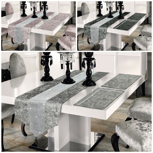 Diamante Table Runner Placemat Crushed Velvet Luxor Table Linen