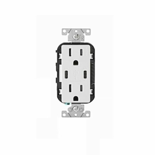 Leviton Decora 15 Amp Tamper Resistant Duplex Outlet with 30W USB-C Power Delive