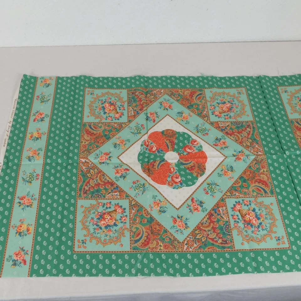 Museum Chintz Green Orange Pillow Panels VIP Cranston Print Works Floral Sewing - Image 4 of 4