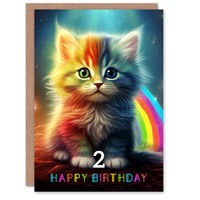 Kinder SüßE Regenbogen KäTzchen Alter 2 Jahre Alt Karte Zum 2. Geburtstag