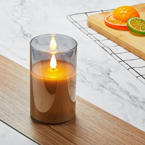 Candele senza fiamma tremolanti, batteria ricaricabile D3" x H4" con telecomando grigio - Foto 7 di 8