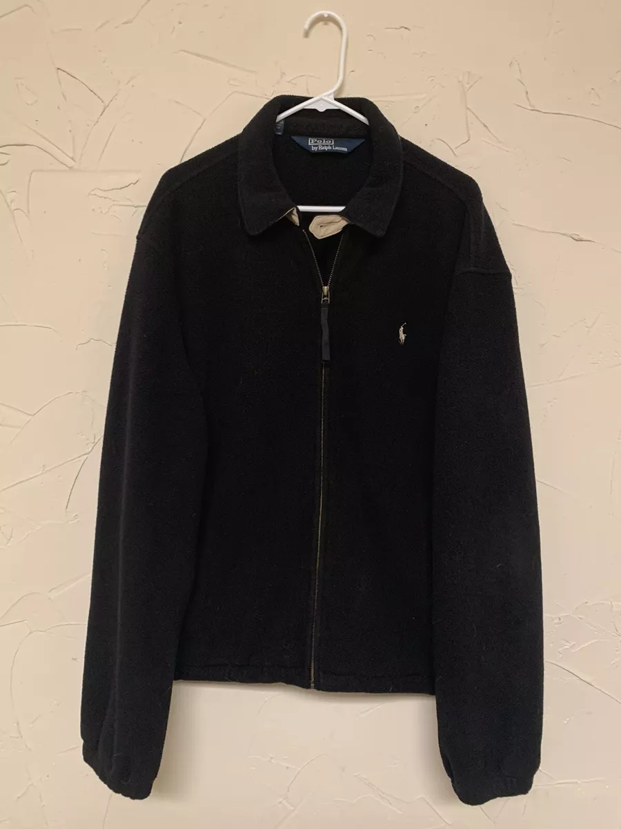 90s Vintage Mens POLO RALPH LAUREN Fleece Harrington Jacket Black Size XL