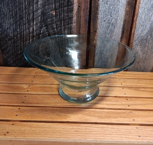 LARGE VINTAGE  LIGHT BLUE BLENKO WV ART GLASS HAND BLOWN BOWL WITH LABEL