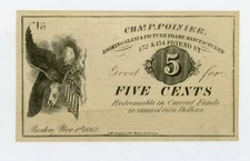1862 5c Chas. P. Poinier - Boston MASSACHUSETTS Merchant Scrip