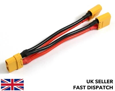 UK RC TECH XT90 Female to 2 x Male parallel connector cable 120mm 12 AWG silicone wire