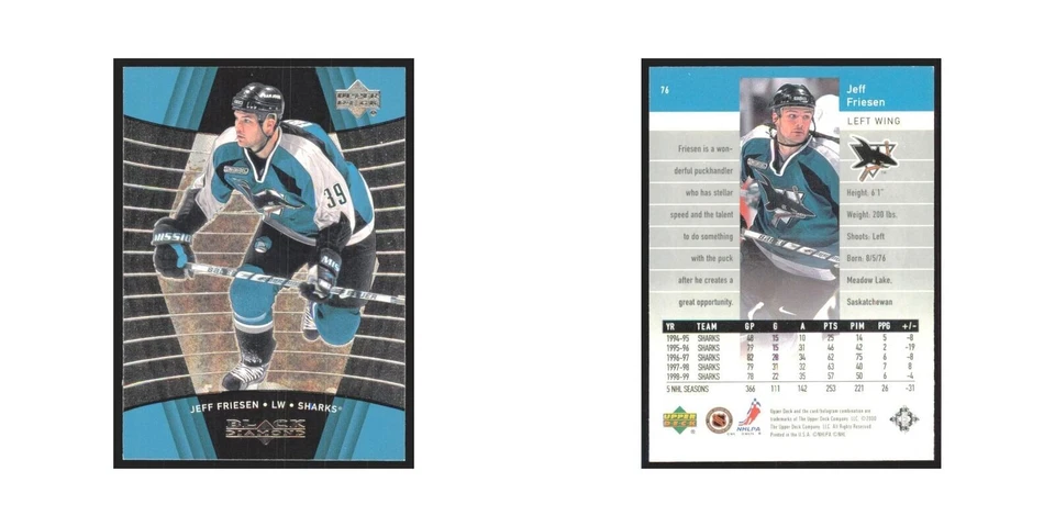 Jeff Friesen 1999 Upper Deck Black Diamond #76 San Jose Sharks Hockey Card NM - Image 3 of 3