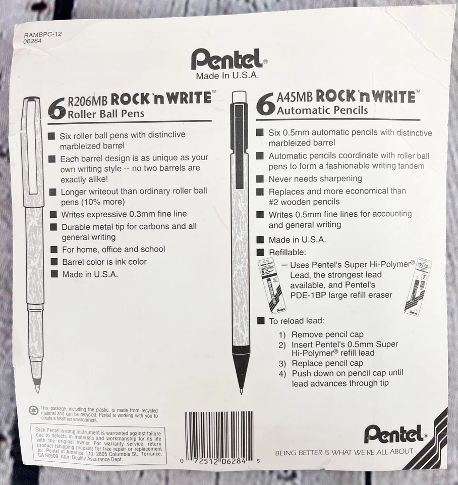 De Colección 12 Pentel “Rock n Write” (6) Bolígrafos Rodillo/(6) Lápices Automáticos—SELLADOS Foto 2 de 2