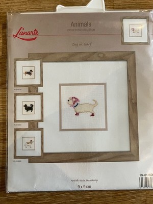 Lanarte Tiere gezählt Kreuzstich Set: Hund im Schal Leinen Kate Mawdsley