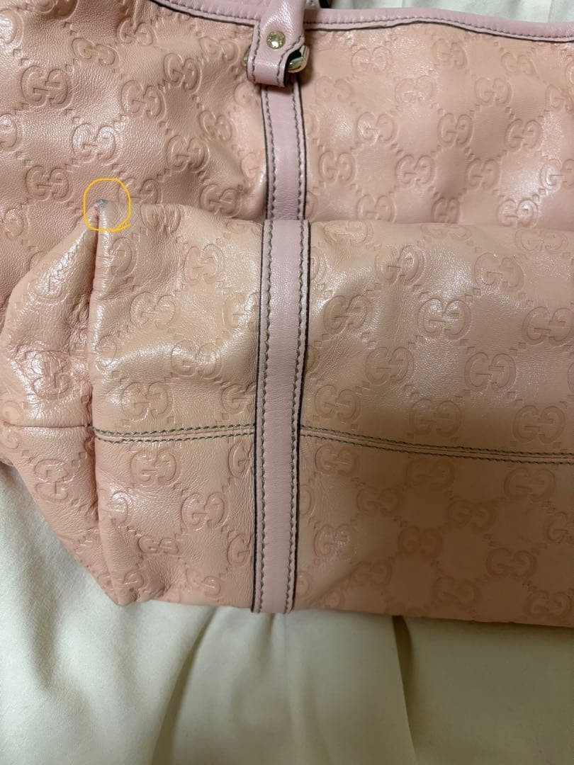 GUCCI Pink Beige Leather Tote Bag with Serial Number, Compact, Used Excellent thumbnail 8
