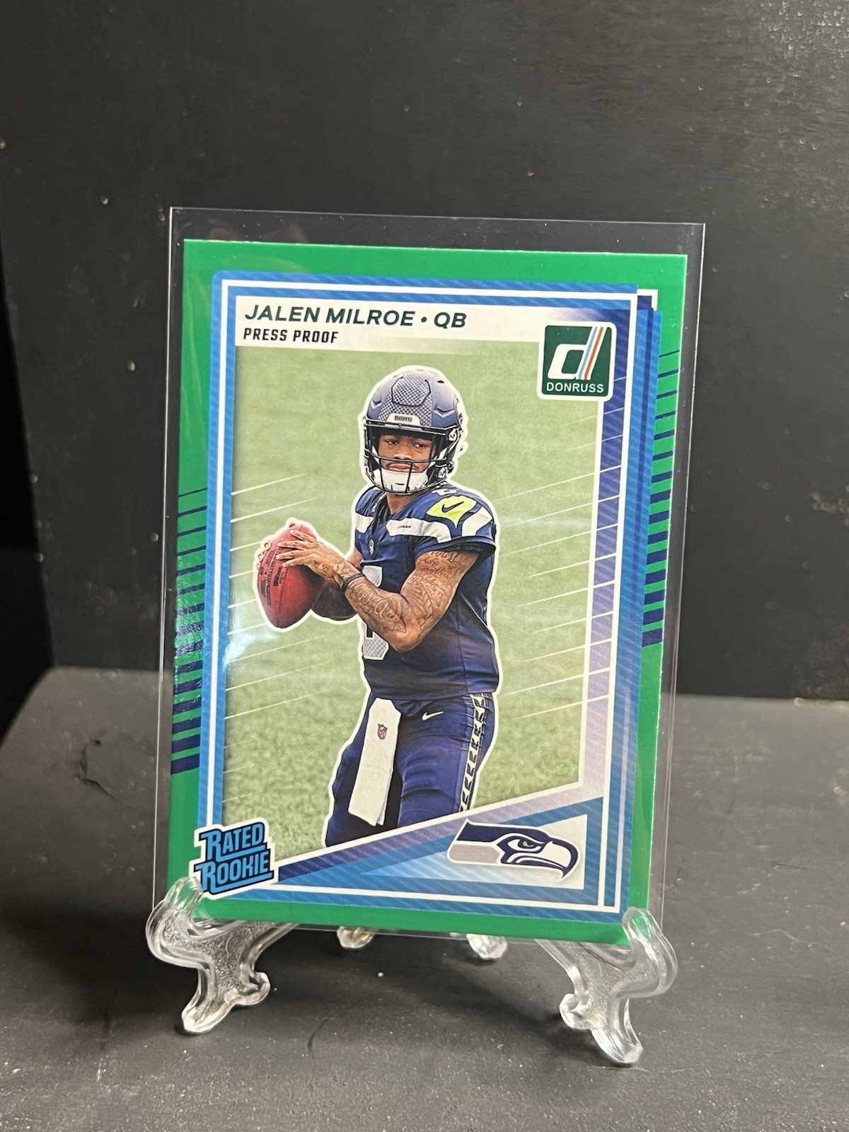 2025 Panini Donruss - Rated Rookie Jalen Milroe #307 Press Proof Green (RC)
