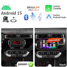 F&uuml;r Kia Rio III UB 2015-2017 CarPlay 2+64G Android15 Autoradio GPS Navi WIFI KAM