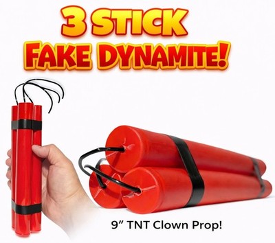 FAKE DYNAMITE 3 RED STICKS PACK Fuse TNT Toy Joke Stage Joker Clown Prop Bomb 9''