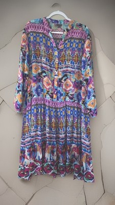 Shana Beautiful Tiered Ruffle Art To Wear Viscose Silk Flower Dress XL