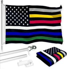 Combo Pack: 6 Ft Tangle Free Spinning Flagpole (Silver) & Thin Line Civil