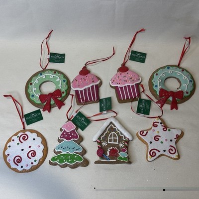 Set Of 8 - Kurt Adler Gingerbread Iced Cookie Shape Christmas Ornaments 3'' Baker