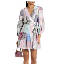 Zimmermann Wrap Belted Mini Dress Zodiac Cards Size 0 AU/UK 8 US 4 EUC