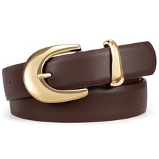 Women PU Leather Belt for Jeans Pants Ladies Fashion Skinny belt with Gold Si...