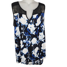 Simply Vera Vera Wang Tank Top Tunic Womens Large Blue Black V Neck Sleeveless