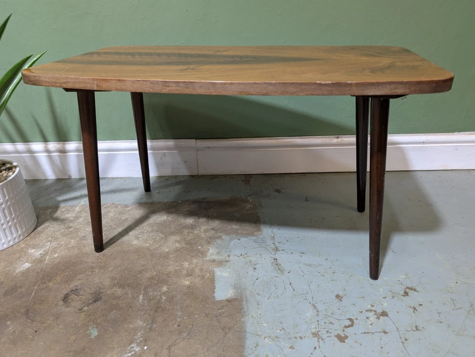 Vintage Coffee Table Low Mid-century European Walnut Side Table Plant Stand - Image 3 of 4