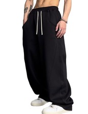 Mens Straight Leg Sweatpants Elastic Waist Drawstring Track Pants Loose Baggy...