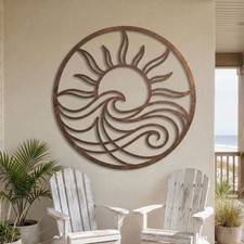 Sun Wave Metal Wall Art Coastal Sunset Patio Decor Boho Beach Ocean Garden