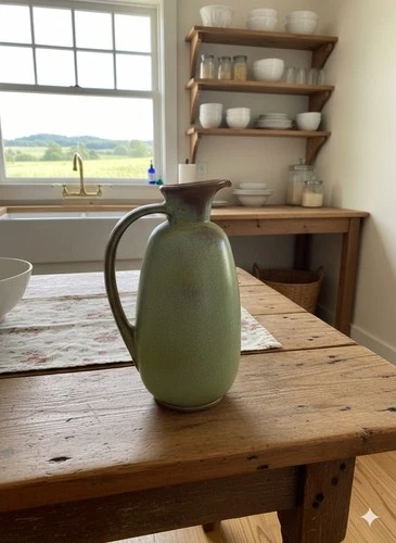 Vintage Frankoma Pottery # 835 Prairie Green & Brown Pitcher  8" tall