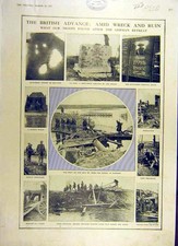 Old Vintage Print 1917 Ww1 War Somme Peronne Ruins Ypres Mametz Transport 20th