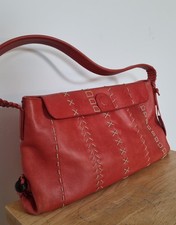 Mebo by Radley Red Leather Shoulder Bag Rustic Stitching Artisan Boho Style