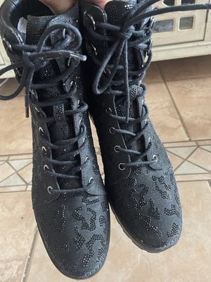 Gianni Bini Rhinestone Leopard Boots Black Sparkle Booties Size 10