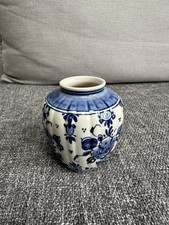 Delft Pottery Vintage Small Blue White Vase/Jug with Flowers and Windmill Design