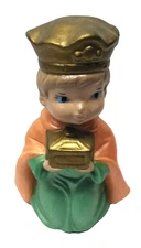 5” Kids Nativity Set Piece Orange Cape Boy King Bearing Gift Ceramic Painted