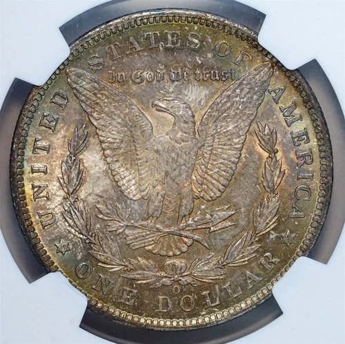 1885 O $1 US Morgan Silver Dollar Coin (NGC MS 64 MS64) COOL TONING