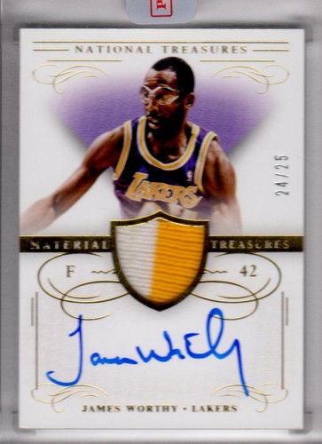 2013-14 National Treasures James Worthy Prime Patch Auto Game-Worn 24/25 Lakers