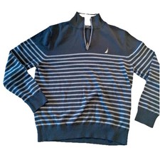 Nautica striped pullover 1/4 zip size M men blue
