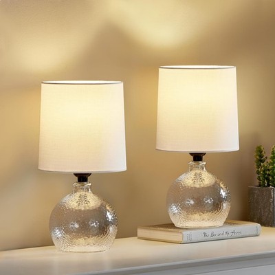 Tischlampen Set, 2er-Set Kleine Tischlampe mit Lampenschirm und Glasfuß, E27 ...