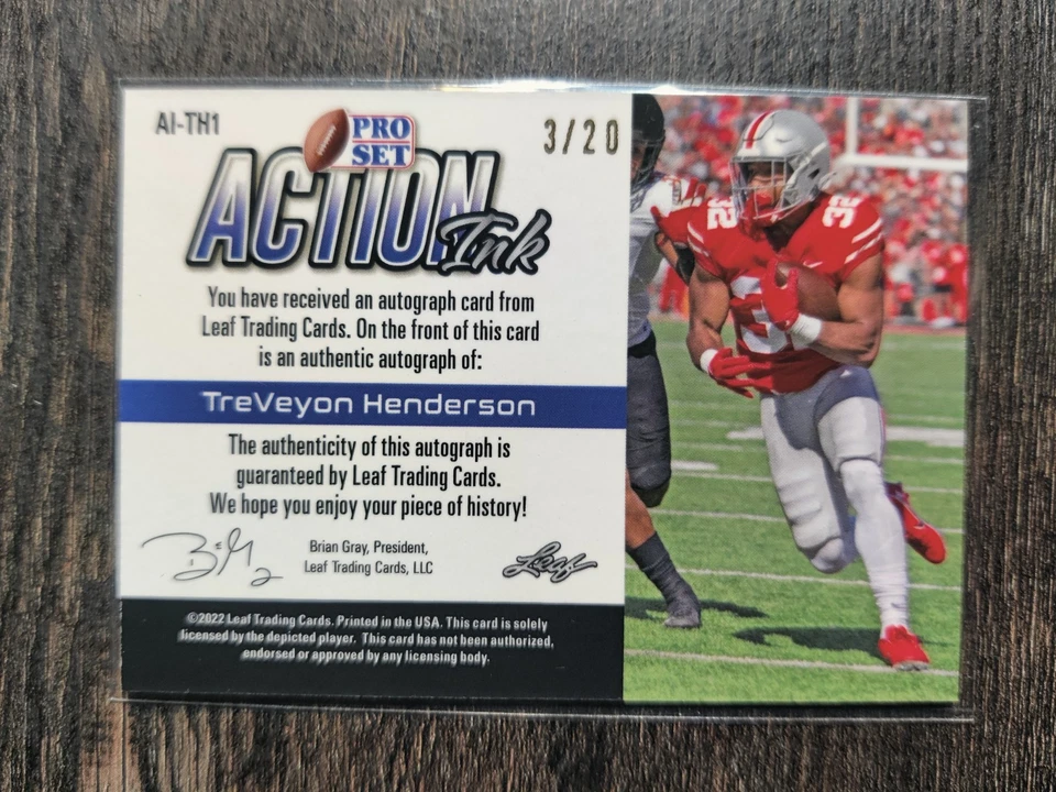 2022 Pro Set TREVEYON HENERSON Auto 3/20 AI-TH1 Action Ink Silver Mojo - Image 2 of 4