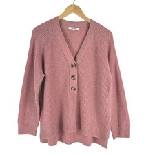 Madewell Lyle Rib Henley Sweater Pink Merino Wool MA741 Womens Medium