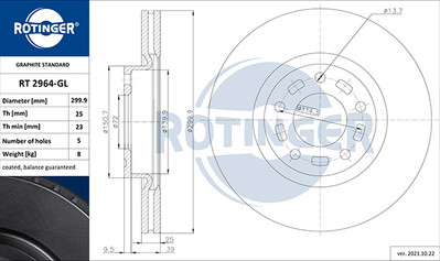 ROTINGER 2x Bremsscheibe vorne Ø300mm passend für Mazda 5 CR19 2.0 1.8 CW 1.6