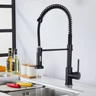 OWOFAN Single Handle Spring Kitchen Sink Faucet Pull Down Sprayer Matte Black