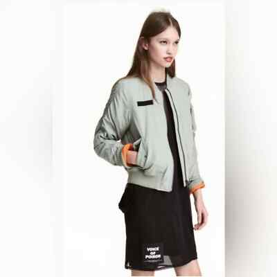 H&M Divided Dusky Green Long Sleeve Streetwear Bomber Jacket W/ Braces Size 12
