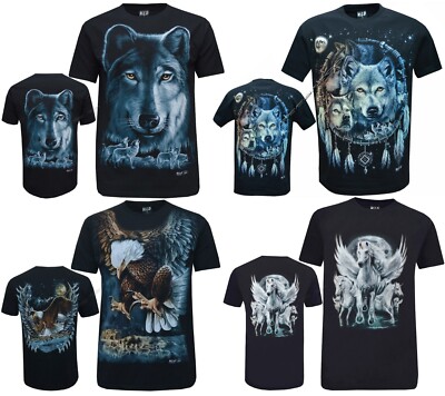 Kinder Adler Wolf Einhorn T-Shirt leuchtet im Dunkeln vorne & hinten Druck 6-8 bis 12-14 Jahre