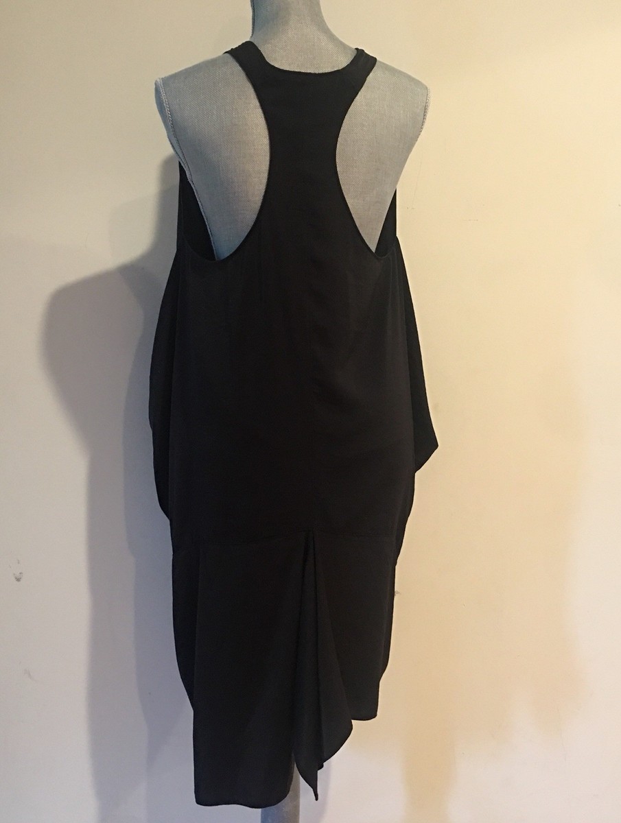 Acne Studios Black Asymmetric Pleated Draped Razor Back Dress SZ 34