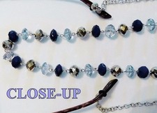 Blue Silver Crystal EYEGLASS HOLDER NECKLACEChain Custom for PLUS SIZE 34" /-
