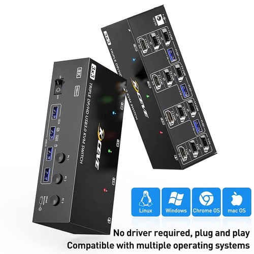 Commutateur KVM HDMI + 2 DisplayPort 3 moniteurs 3 ordinateurs 8K@60Hz 4 ports USB 3.0 - Photo 5/27