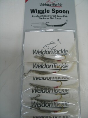 NEW 1 Dozen Weldon Tackle Wiggle Spoon Lures 1 1/4'' Silver Spoon/ White Tail