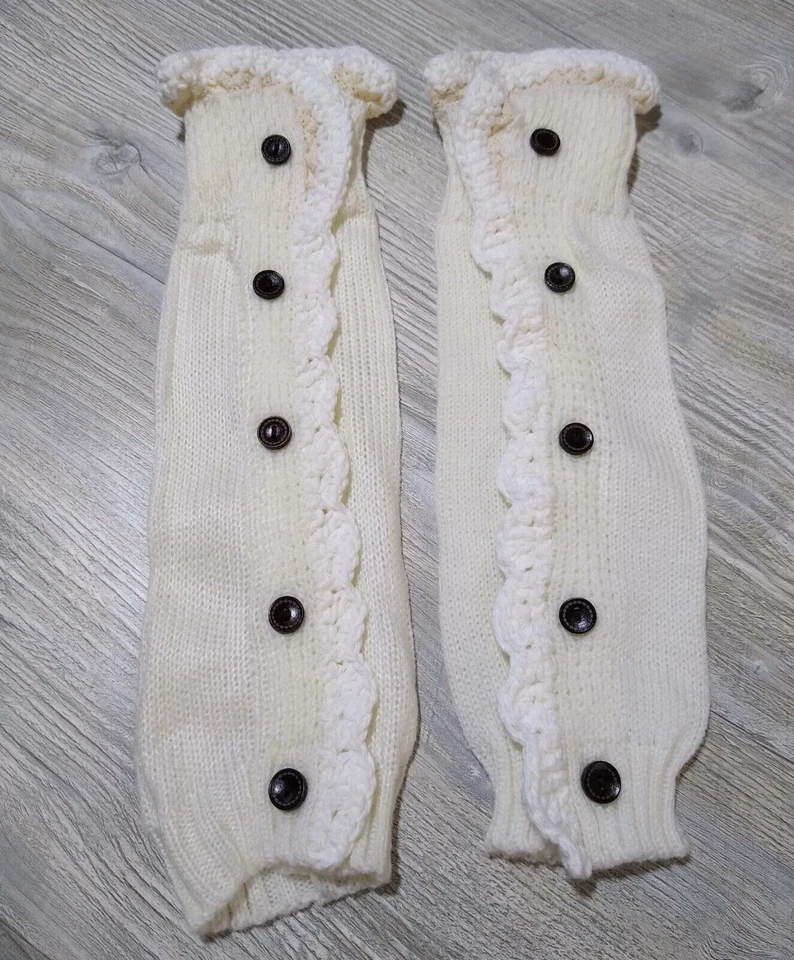 Calcetines Bota con Encaje y Ganchillo a Mano Calentadores de Piernas Niña 4-14 Crema con Blanco Foto 2 de 4