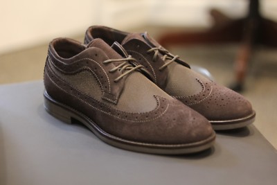 A. Testoni Brown Suede Brogue Leather Derby Shoes Rubber Sole New Sz 9 Italian