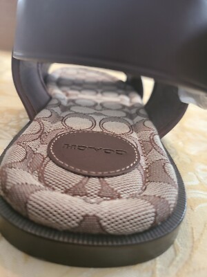 New Coach Men's Limited Leather Slides Sandals Logo - Brown - 12 D